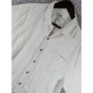 Jamaica‎ Jaxx Silk Button Up Shirt Jacquard Short Sleeve Cream Beige Mens Large